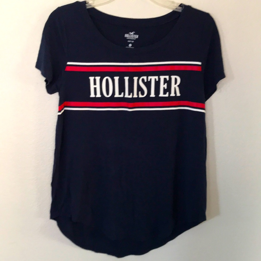 🇺🇸HOLLISTER T-SHIRT SZ M DARK BLUE SHIRT W/RED & WHITE DESIGN EXCELLENT COND